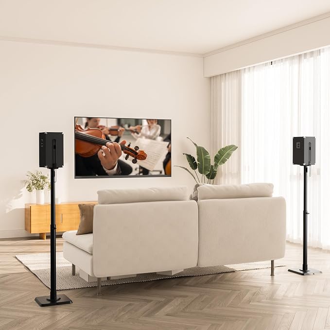 Mounting Dream Black Alloy Steel Speaker Stands, Height Adjustable Bookshelf - Image 7