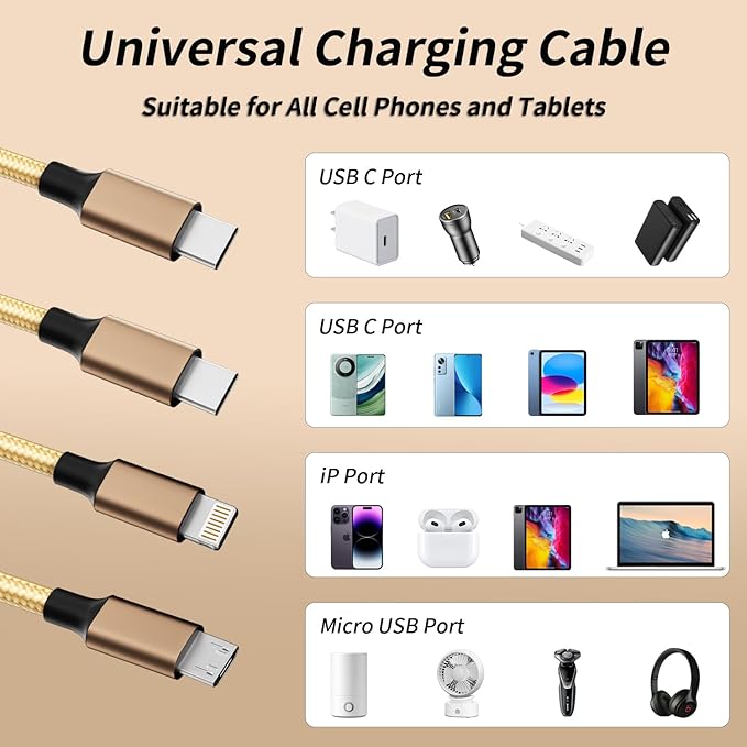 USB C Multi Charging Cable, 3 in 1 Charging Cable Nylon Braided USB-C Multiple - Image 3