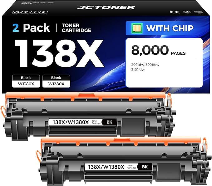 138X Black Toner Cartridge 2-Pack by JCTONER