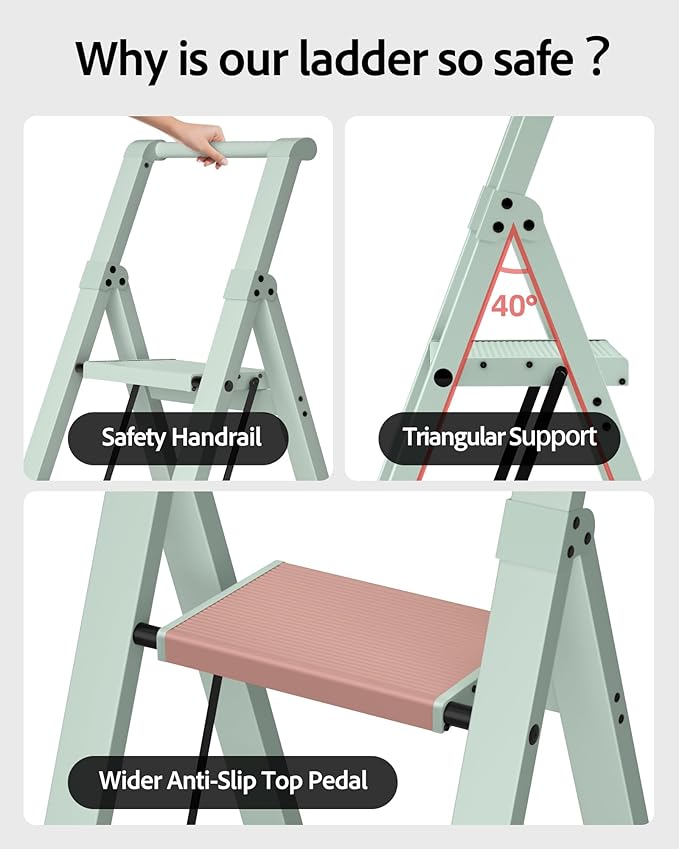 Taranta 3 Step Ladder, Lightweight Aluminum Step Stool - Image 3