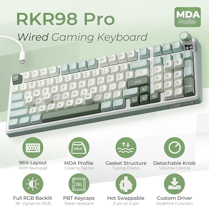 RK ROYAL KLUDGE R98 Pro Wired Mechanical Keyboard, RGB PC Gaming Keyboard - Image 2