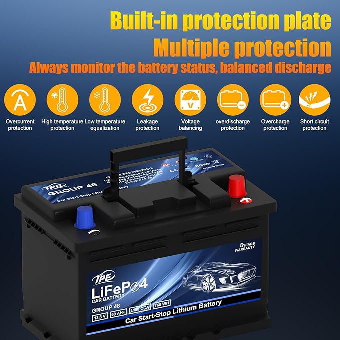 TPE Car Start-Stop Lithium Battery GROUP 48 12V 60AH Car Battery - Image 3