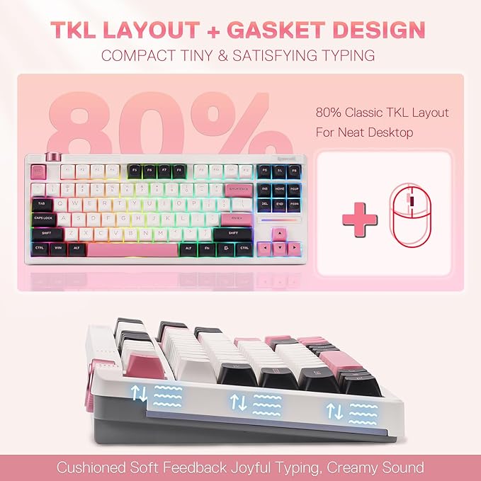 Redragon K729 80% Wired Gasket RGB Gaming Keyboard, 87 Keys TKL Mechanical - Image 3