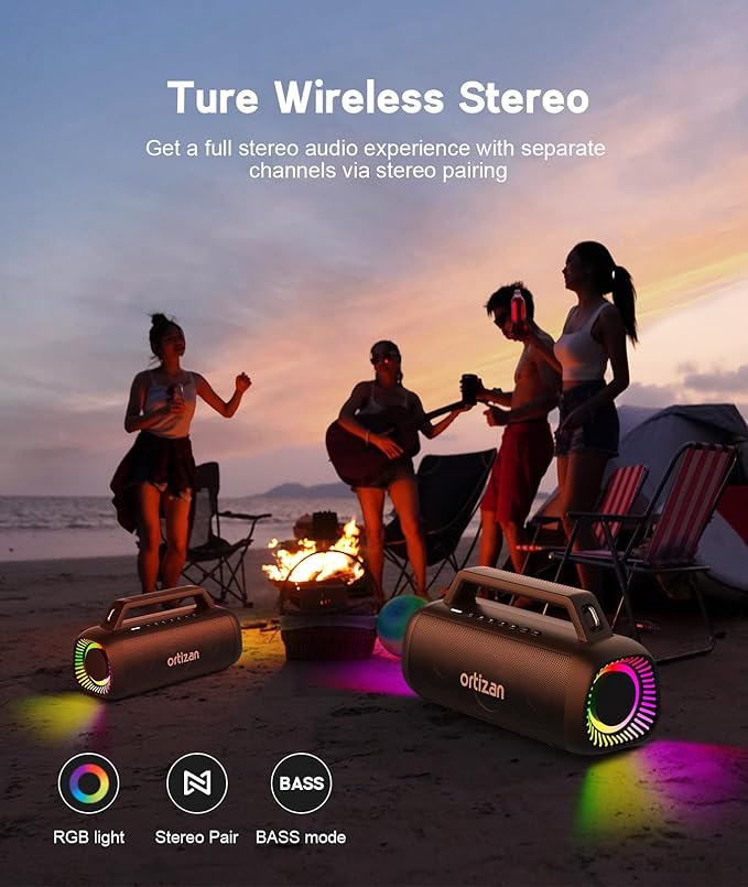 Ortizan Portable Bluetooth Speaker Loud, 80W Peak, Bass Up, 20H Playtime - Image 6