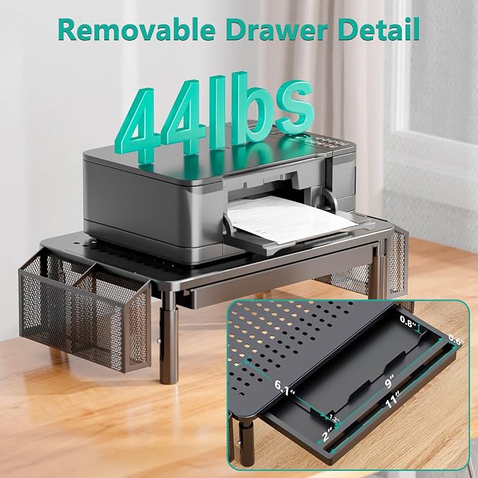 WALI Dual Monitor Stand with Storage, Desk Organizer with Drawer and Pen Holder - Image 3