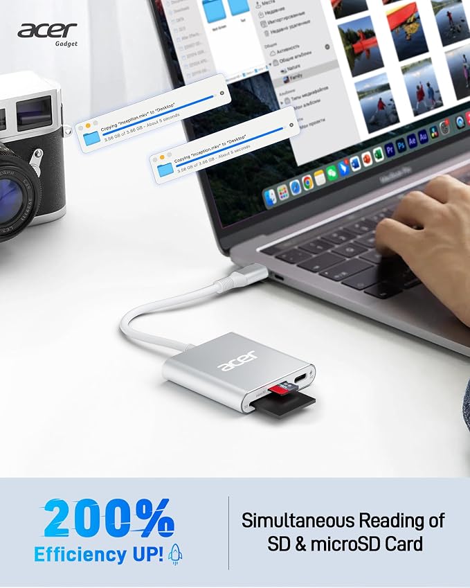 Acer SD 4.0 Card Reader, UHS-II Micro SD Reader USB C, Dual Slot Type C Memory - Image 4