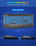 Wireless Keyboard with 7 Colored Backlits, Wrist Rest, Phone Holder, - Image 7