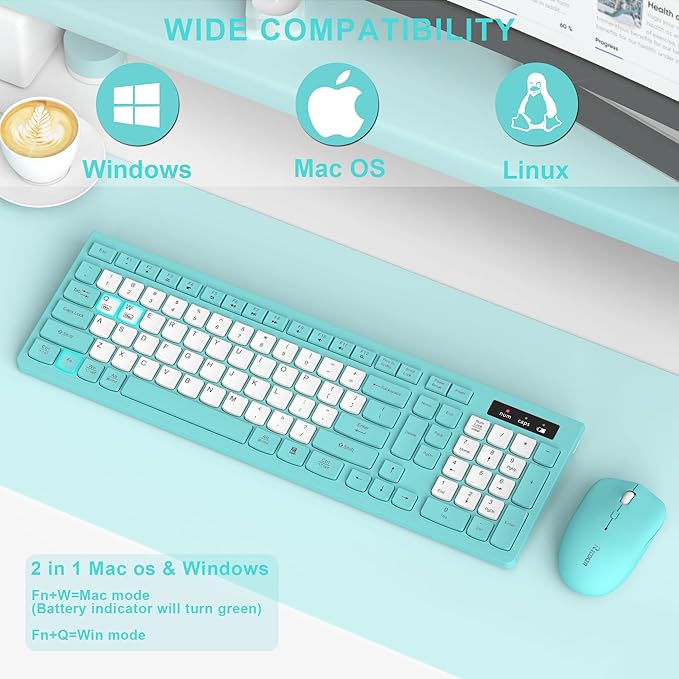 Wireless Keyboard and Mouse Combo, Full-Sized Quiet Wireless Keyboard and - Image 7