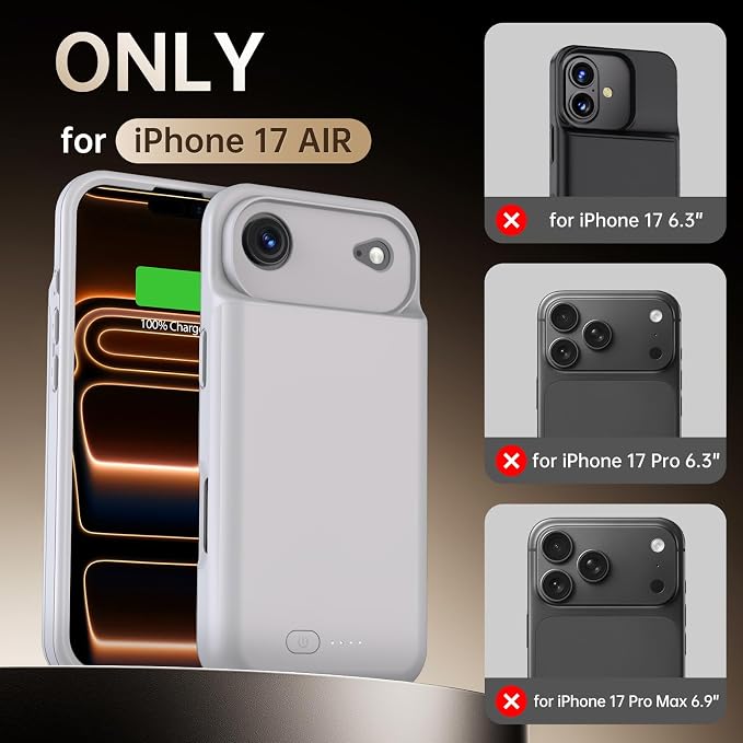 GIN FOXI Battery Case for iPhone 17 AIR, Charging Case Charger 8500mAh - Image 2