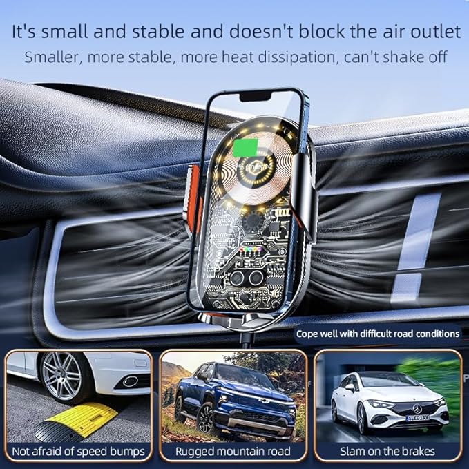 Wireless Car Charger, 15W Fast Charging Auto-Clamping Car Charger Phone Mount - Image 9