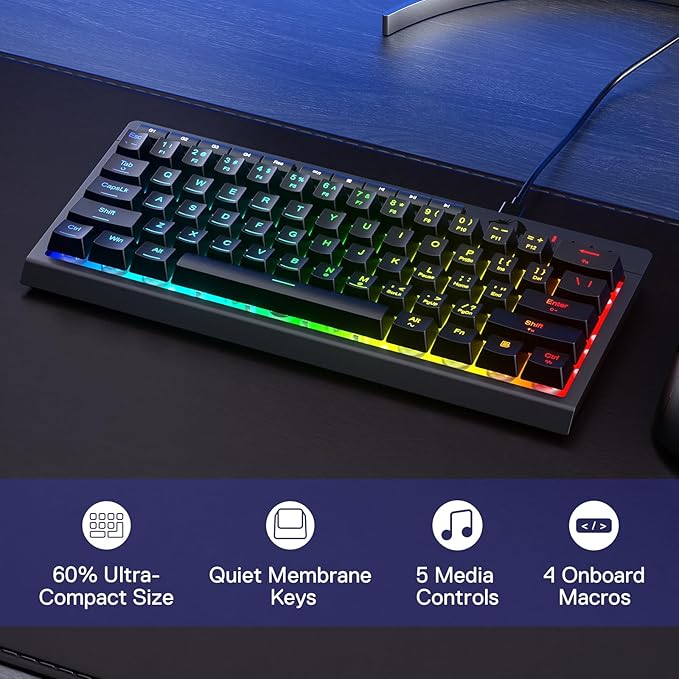 Redragon K522 60% Wired RGB Membrane Gaming Keyboard, Compact 61 Keys Linear - Image 2