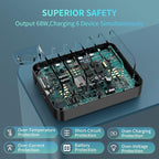 Charging Station for Multiple Devices, 68W 6 Ports USB Charger Station - Image 5