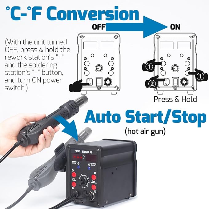 WEP 8786D-I SE Hot Air Soldering Iron Station Kit 2-IN-1 - Image 5