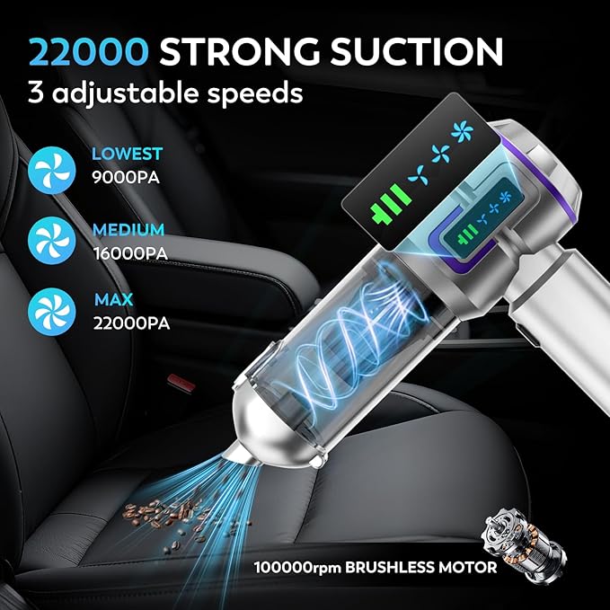 Car Vacuum Cleaner, 22000PA High Power Portable Handheld Car Vacuum & Air Duster - Image 2