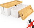 Bamboo Cable Management Box, Large Cord Organizer Box Cable Box to Hide Wires & - Image 9