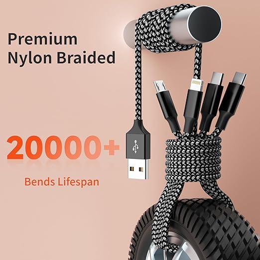Multi Charging Cable, Dual Type-C Multiple Charger Cable Nylon Braided 4 in 1 - Image 3