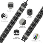JUNNUJ Heavy Duty Power Strip Wall Mount, 20 Amp Surge Protector 1200J Metal 8 - Image 2