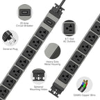 JUNNUJ Heavy Duty Power Strip Wall Mount, 20 Amp Surge Protector 1200J Metal 8 - Image 2
