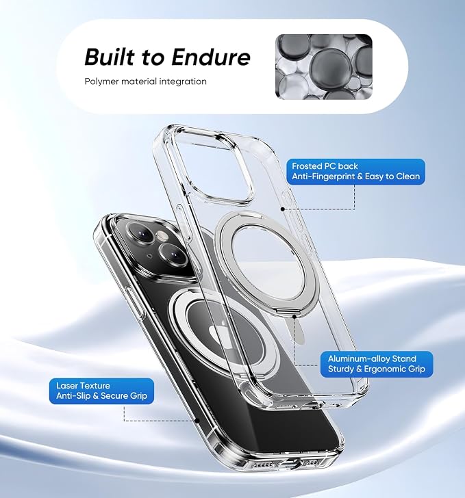 MAGIC JOHN for iPhone 15 Case 360° Rotatable Magnetic Invisible Stand, Fit for - Image 5