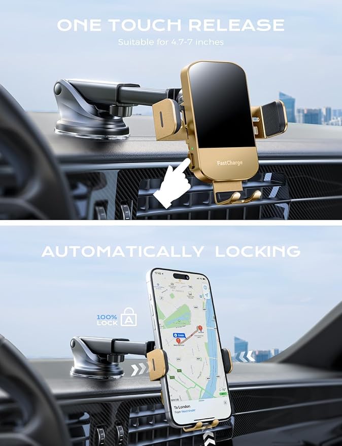 Wireless Car Charger, 15W Fast Charging Auto Clamping Car Charger Phone Mount - Image 4