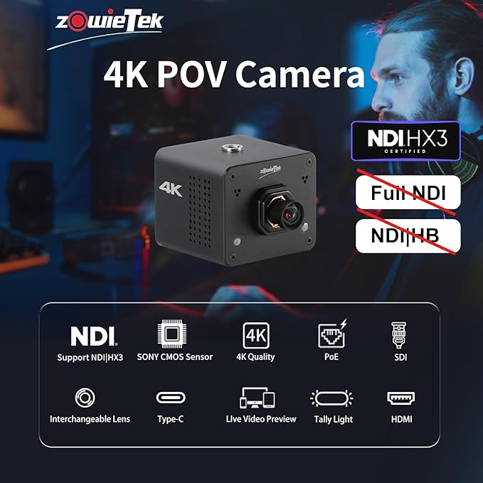 4K Native NDI|HX3 POV Box Camera PoE, Simultaneously HDMI & SDI Output - Image 2