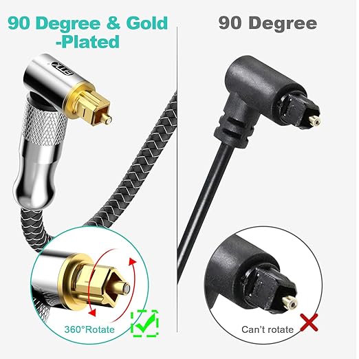 EMK Premium 24K Gold-Plated Right Angle Optical Cable – 90° Toslink to Toslink - Image 5
