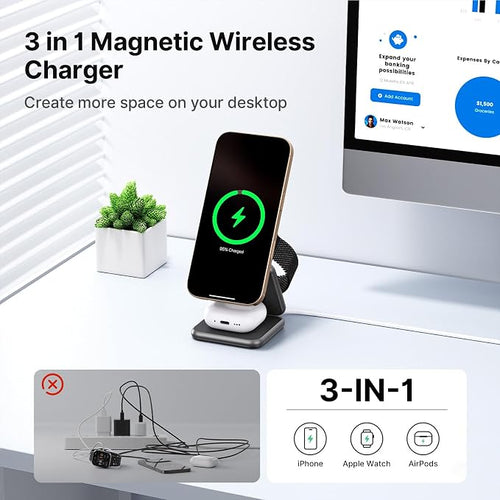 3 in 1 Charging Station for Apple Multiple Devices, Zinc Alloy Foldable Travel - Image 2