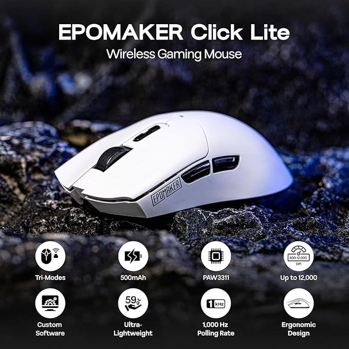 EPOMAKER Click Lite Wireless Gaming Mouse, 800 to 12, 000 DPI Adjustable - Image 2