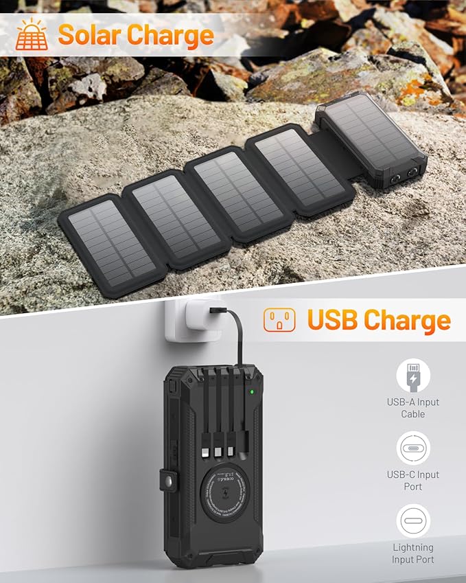 GOODaaa Solar Charger Power Bank, Portable Wireless Charger 36800mAh - Image 5
