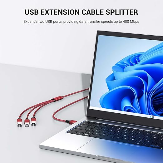 3.3FT USB Splitter 3 in 1 Out, A Male to 3 Female Extension Cable, USB Y - Image 3