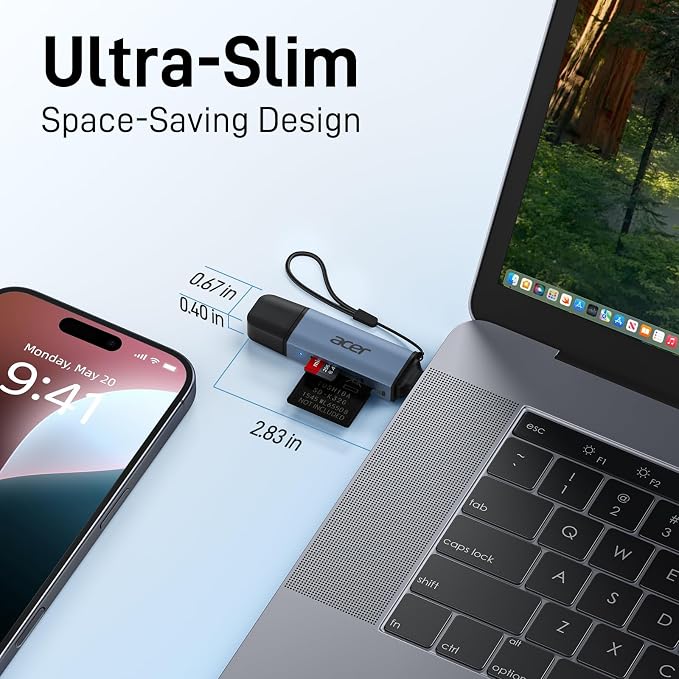 Acer SD Card Reader USB C, Dual Slots USB 3.0 Type C to Micro SD Card Adapter - Image 9