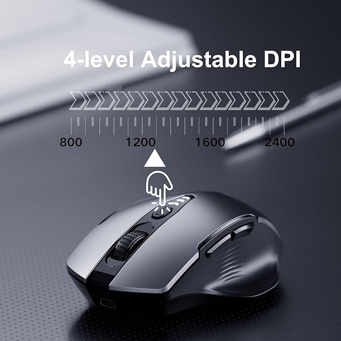 Wireless Mouse, Rechargeable 2.4GHz Ergonomic Computer Mouse, 4 Levels DPI - Image 4