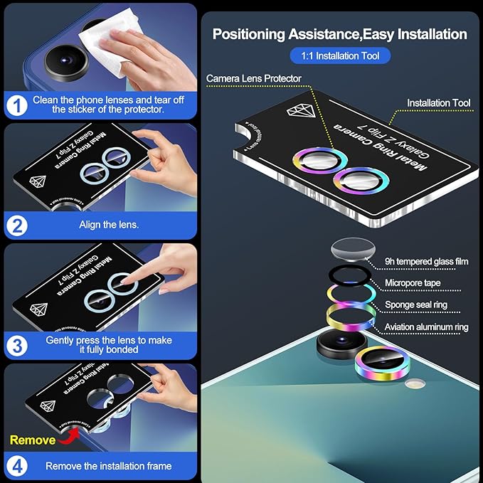 for Samsung Galaxy Z Flip 7 Camera Lens Protector, Individual Metal Ring - Image 6
