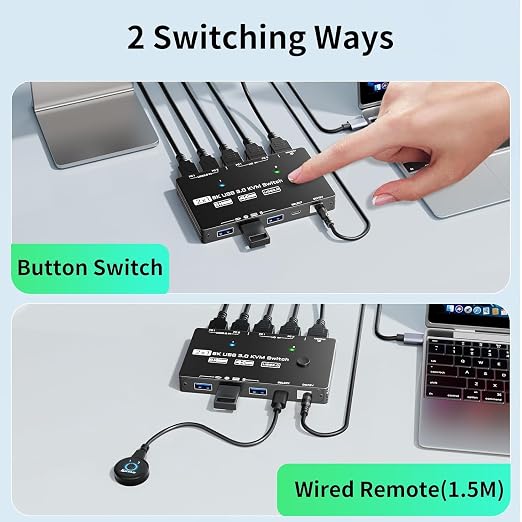 KVM Switch 1 Monitor 2 Computers 8K@60Hz, HDMI KVM Switches - Image 4
