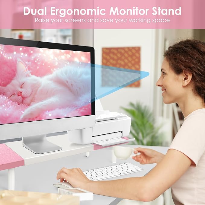 Dual-Monitor-Stand-Riser-For-Desk Adjustable Length 32-40 Inch，Large Desktop - Image 5