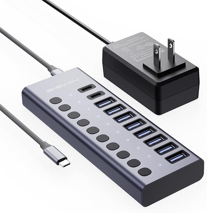 ACASIS 10 Ports 60W USB C 3.2 Hub, 10Gpbs Data Transfer, 20V/3A Power Adapter by ACASIS
