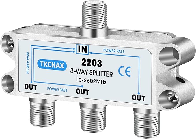 3 Way Coaxial Cable Splitter, Support 10-2602MHz, RG6 Compatible, Nickel-Plated by TKCHAX