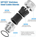 2 Pcs 3/4" NPT Stainless Steel Waterproof Cable Gland, IP68 Waterproof - Image 3