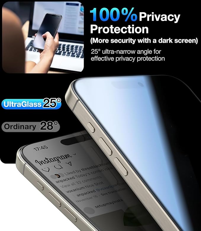 UltraGlass Ultra 9H+ Glass for iPhone 13/13 Pro Privacy Screen Protector Glass - Image 3