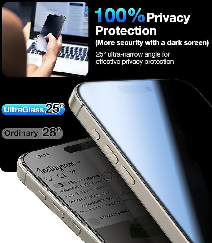 UltraGlass Ultra 9H+ Glass for iPhone 14 Pro Privacy Screen Protector Glass - Image 3
