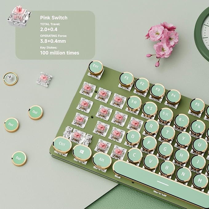 EWEADN V20 Green Typewriter Keyboard, 87 Keys Backlit Typewriter Style - Image 4