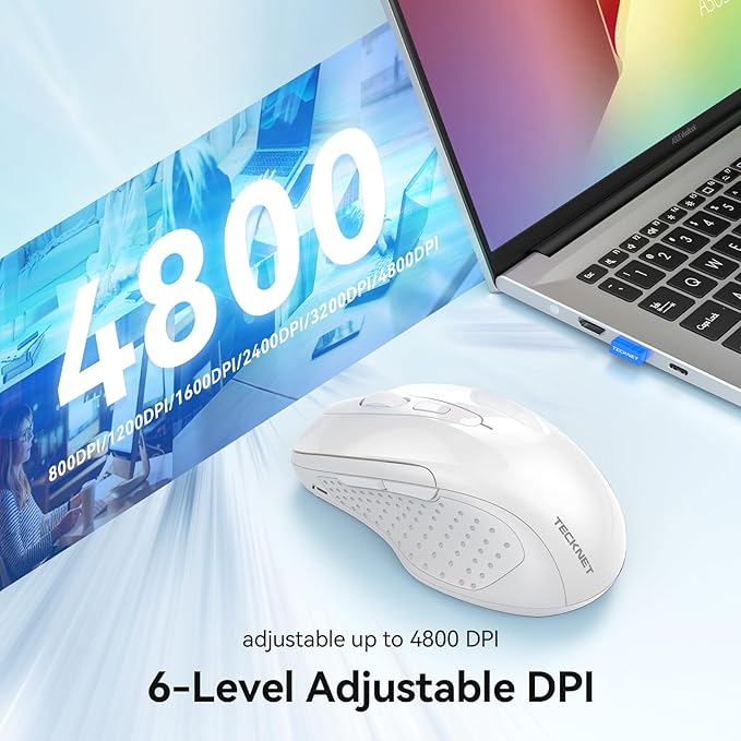 TECKNET Rechargeable Jiggler Wireless Mouse 4800 DPI Silent USB A & Bluetooth - Image 6