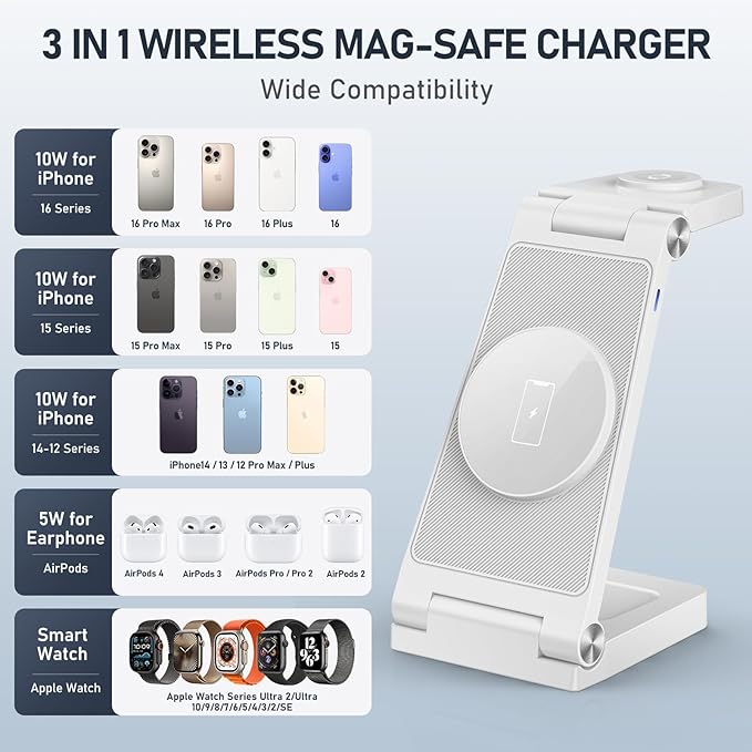 Magnetic Wireless Charger Stand, 3 in 1 Foldable Wireless Charging Station - Image 5