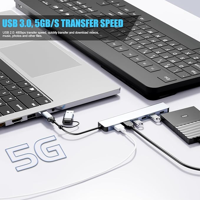 PANPEO Aluminum 7 in 1 USB C & USB Hub - Image 2