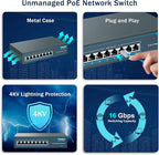 YuanLey 8 Port Gigabit PoE Switch, 8 PoE+ Ports 1000Mbps, 120W 802.3af/at - Image 5