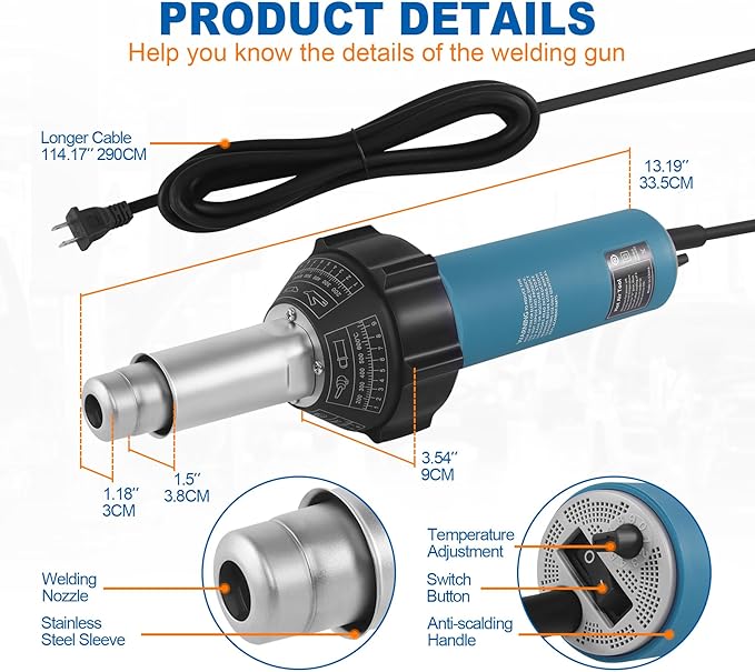 Iglobalbuy 1600W Hot Air Plastic Welder Roofing Welding Complete Kit, 110V - Image 8