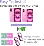 2 Pack Camera Lens Protector for iPhone 16 / iPhone 16 Plus, AR Tempered Glass - Image 2