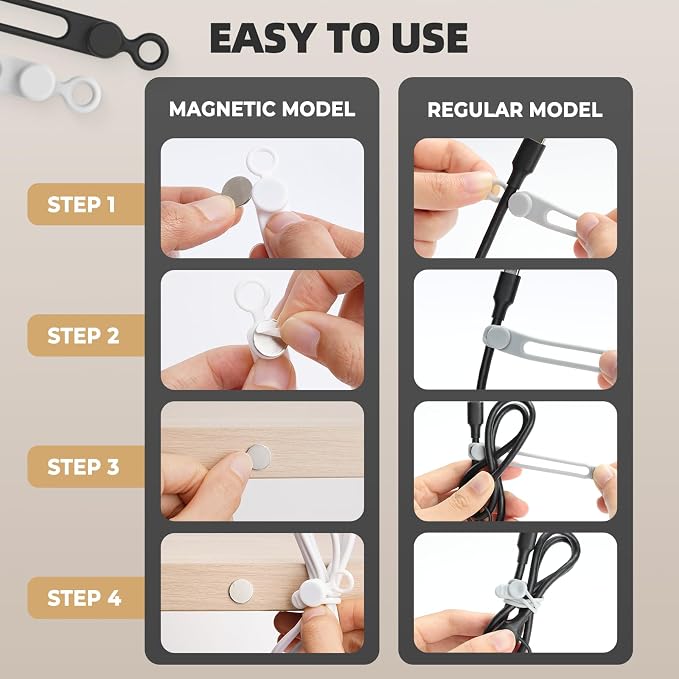Silicone Cable Ties, Magnetic Data Cable Organizers Reusable Cable Ties Wire - Image 5
