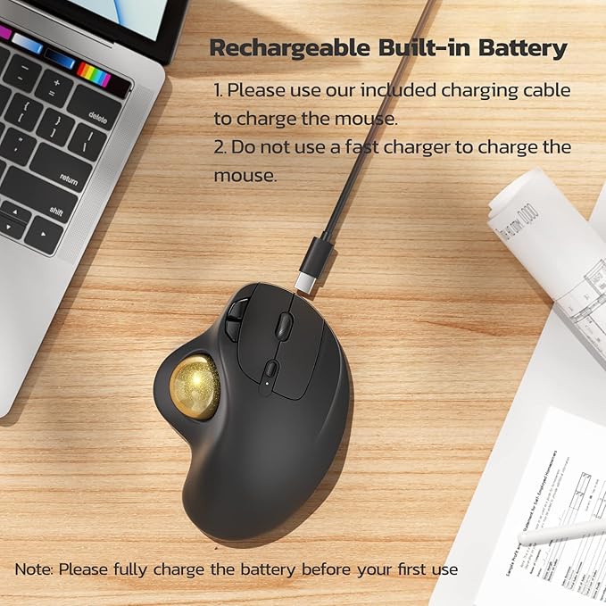 Nulea M501 Wireless Trackball Mouse, Rechargeable Ergonomic, Easy Thumb Control - Image 5