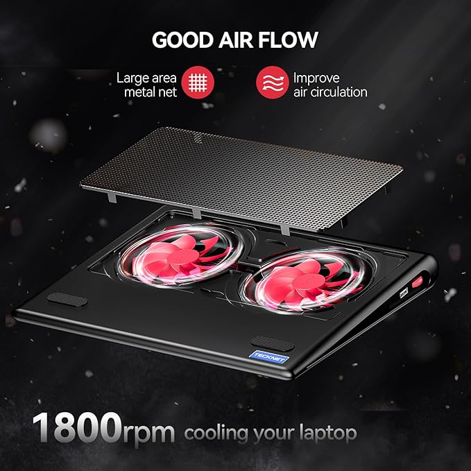 TECKNET Laptop Cooling Pad, Gaming Laptop Cooling Stand, Wind Speed Adjustable - Image 7